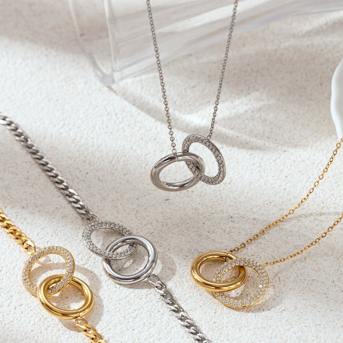 Dual Ring Stainless Steel Necklaces Set h5Picture3
