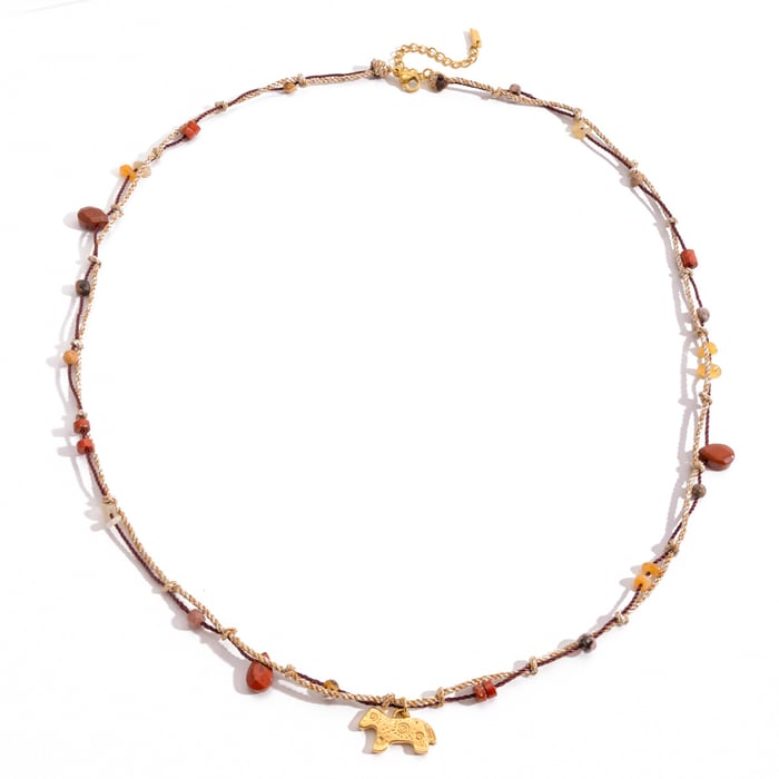 Collier avec pendentif en forme de poney en acier inoxydable doré pour femme, 1 pièce 