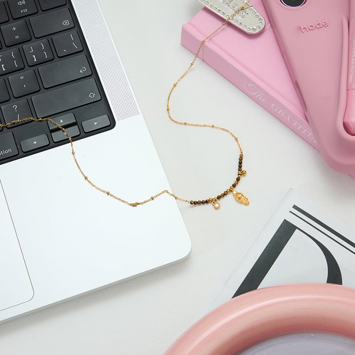 1 Piece Classic Heart Stainless Steel Gold Color Natural Stone Women's Pendant Necklaces h5Picture4