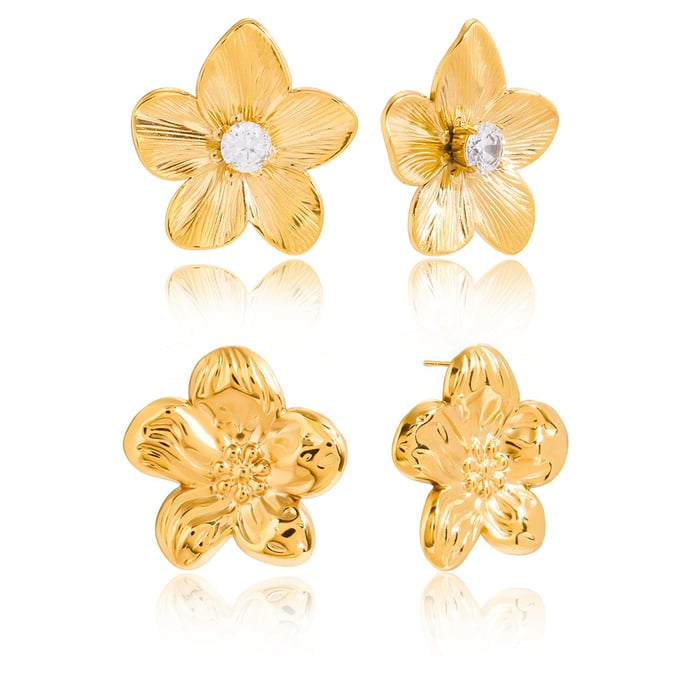 1 Pair Sweet Flower Stainless Steel Gold Color Women's Stud Earrings h5Picture5