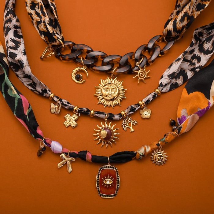 Collier avec pendentif en acrylique doré pour femme, motif léopard et soleil, en acier inoxydable Image3