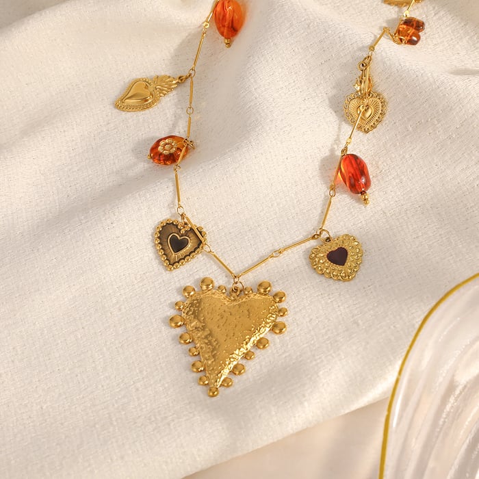 1 Piece  Flower Heart Stainless Steel Women's Pendant Necklaces h5Picture3