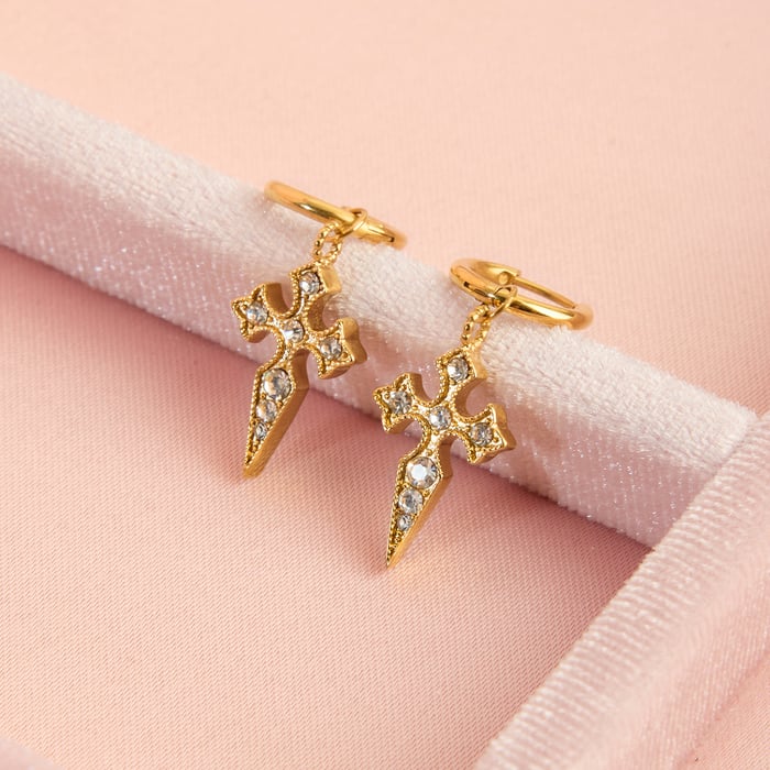 Parures de bijoux classiques pour femmes en acier inoxydable couleur or avec croix Image3