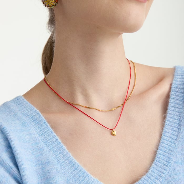Collier multicouches en acier inoxydable doré pour femme, motif cœur romantique, 1 pièce Image4