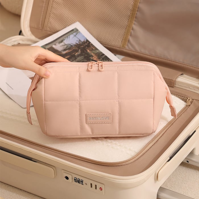 1 Piece Solid Color Checkered Quilted Thread Makeup Bag Picture4