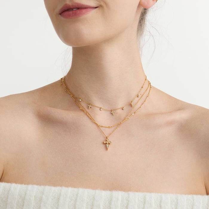 Parures de bijoux classiques pour femmes en acier inoxydable couleur or avec croix Image6