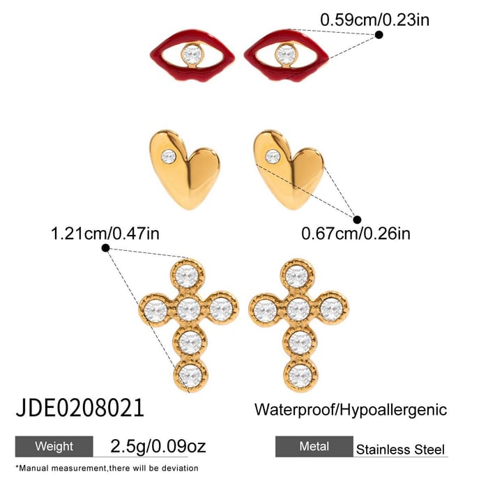 1 Set Exquisite Heart Stainless Steel Gold Color Women's Stud Earrings h5Picture2