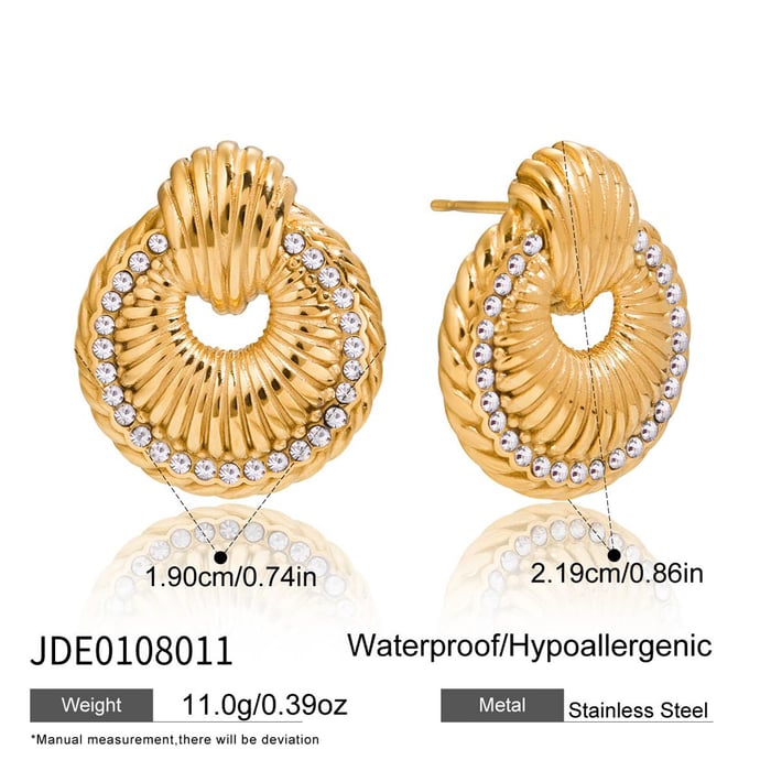 1 Pair Gorgeous Circle Stainless Steel Gold Color Women's Stud Earrings h5Picture2