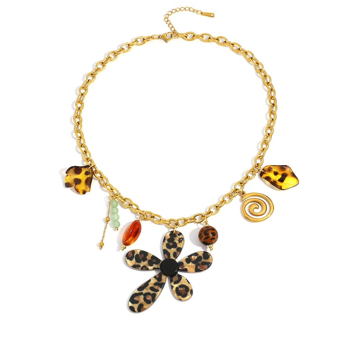 1 Piece Ethnic  Flower Leopard Print Stainless Steel Women's Pendant Necklaces h5Picture5
