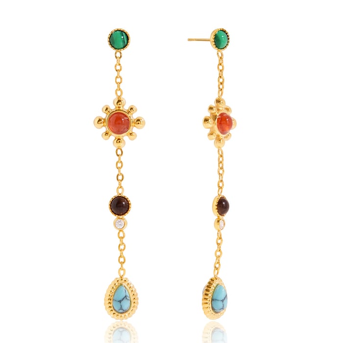 1 paire de boucles d&#39;oreilles pendantes en acier inoxydable polychrome avec pierres naturelles couleur or pour femme 