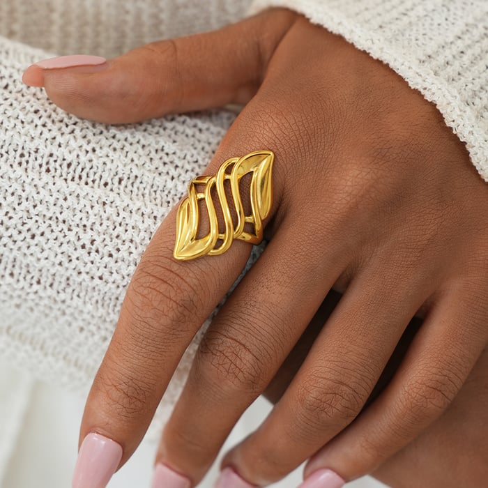 1 Piece Simple  Retro Irregular Shape Stainless Steel   Gold Color Women's Statement Rings h5Picture4