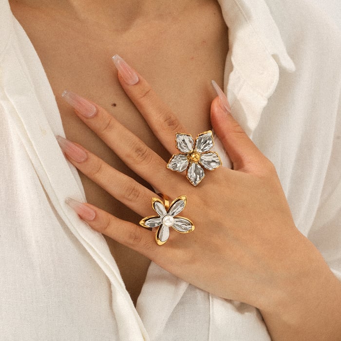 1 Pair Statement Flower Stainless Steel Mixes Color Ring h5Picture5