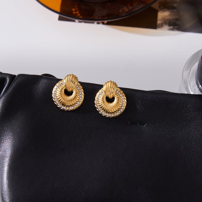 1 Pair Gorgeous Circle Stainless Steel Gold Color Women's Stud Earrings h5Picture4