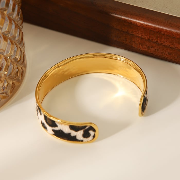 1 Piece Leopard Stainless Steel Gold Color Bangle h5Picture5