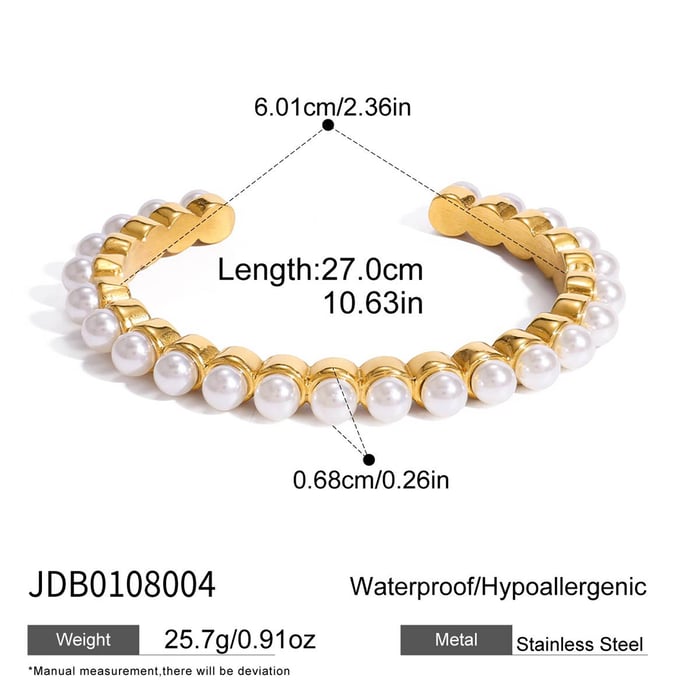 1 Piece Classic Beads Stainless Steel Gold Color Women's Bangles h5Picture2
