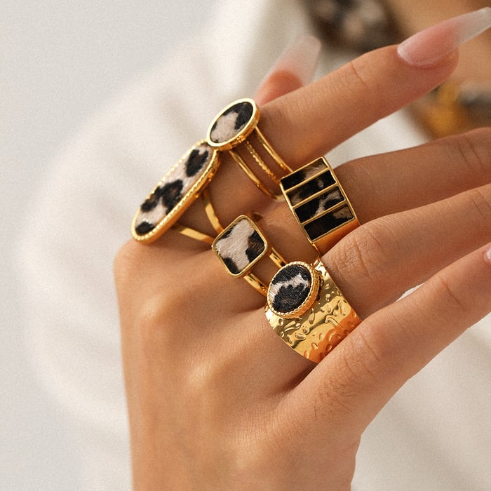 1 Piece Leopard Stainless Steel Gold Color Statement Ring h5Picture5