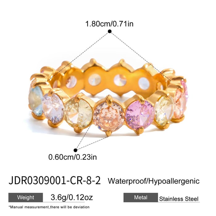 1 Piece Shinning Circle Stainless Steel Gold Color Zircon Women's Gemstone Rings h5Picture2