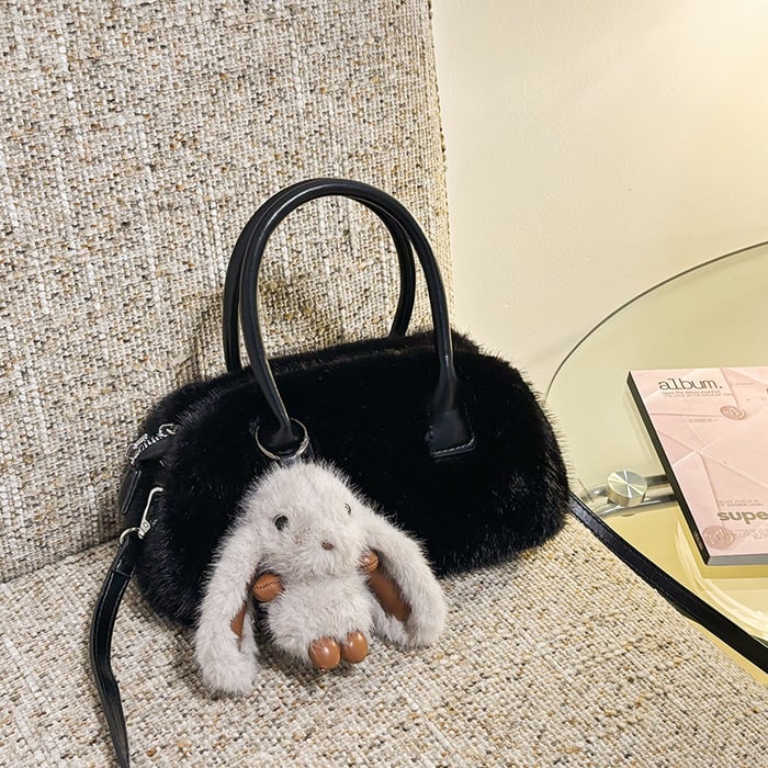 1 Piece  Sweet Cute Furry Rabbit  Solid Color Women's Handbags