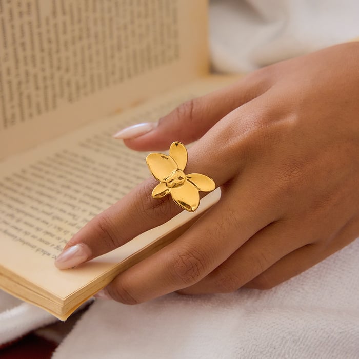 1 stuk romantische Phalaenopsis roestvrij staal goudkleurige dames statement ringen h5Afbeelding5