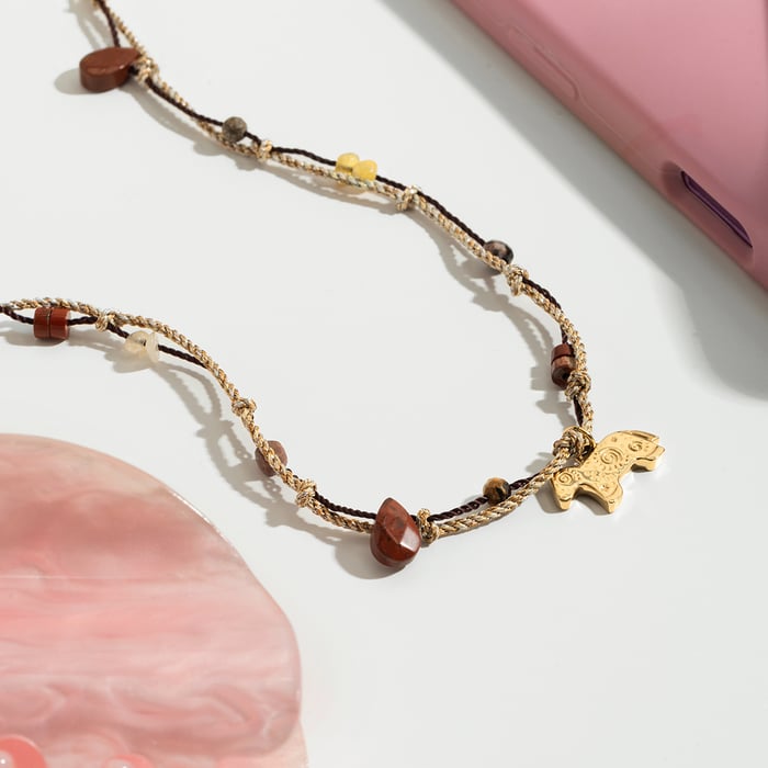 Collier avec pendentif en forme de poney en acier inoxydable doré pour femme, 1 pièce Image3