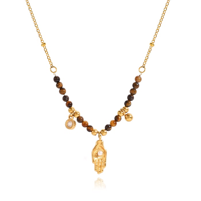 1 Piece Classic Heart Stainless Steel Gold Color Natural Stone Women's Pendant Necklaces