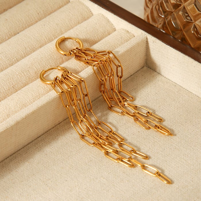 1 Pair Chain Tassel Stainless Steel Gold Color Dangle Earrings h5Picture4