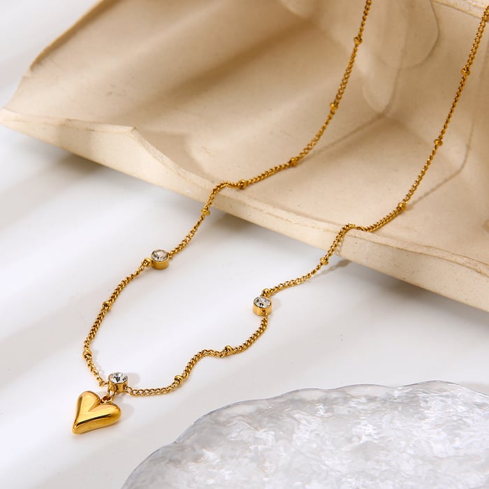 1 Piece  Sweet Heart Stainless Steel  Zircon Women's Pendant Necklaces h5Picture3