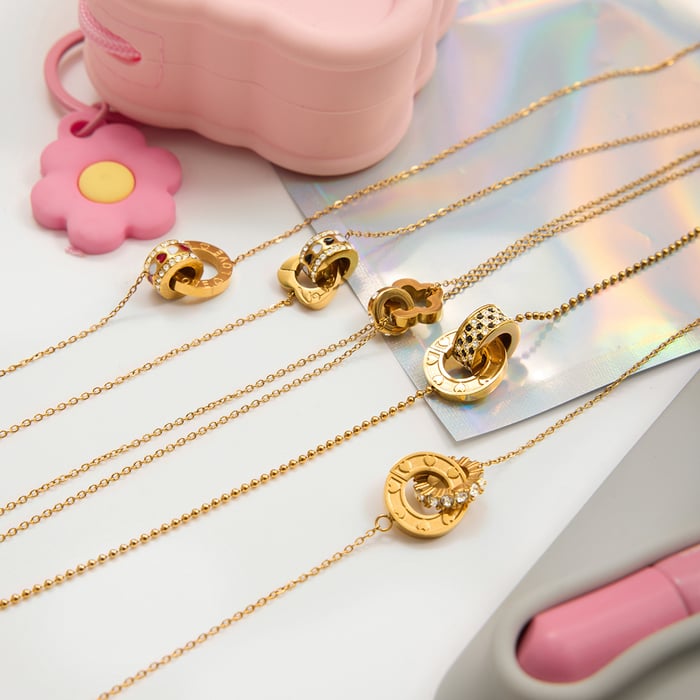1 Piece Luxurious Double Circle Stainless Steel Gold Color Women's Pendant Necklaces Picture5