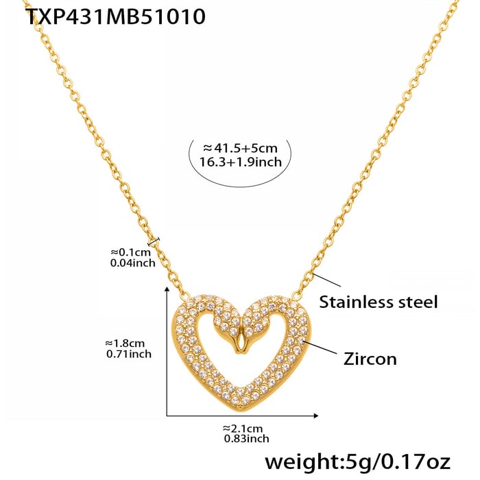 Luxurious Swan Heart Stainless Steel Gold Color Zircon Women's Jewelry Sets 