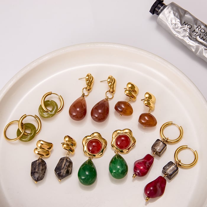 1 Pair Vintage Droplet Stainless Steel Gold Color Acrylic Women's Drop Earrings h5Picture9