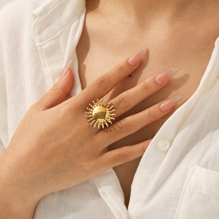 1 Piece Sun Stainless Steel Gold Color Statement Ring h5Picture4