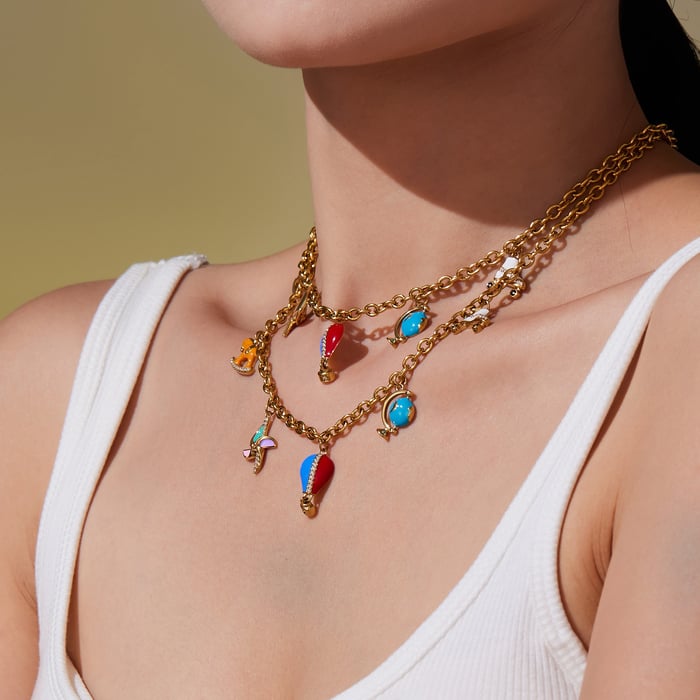 Designable Hot Air Balloon Stainless Steel Gold Color Zircon Women's Jewelry Sets h5Picture3