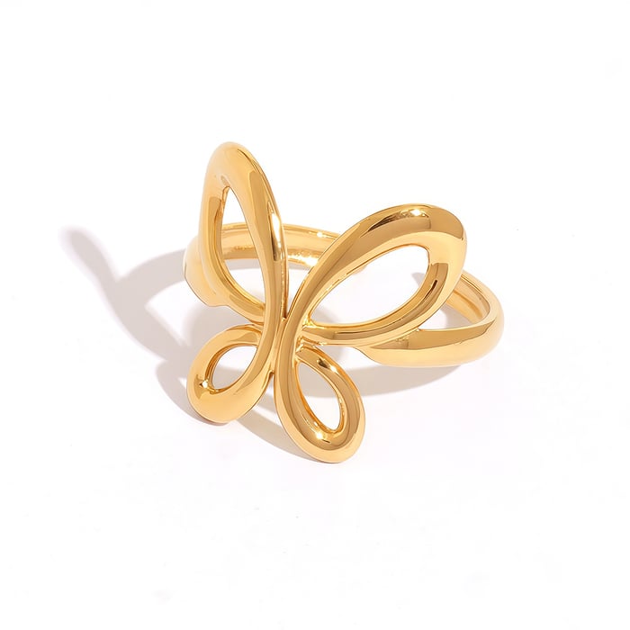 1 Piece  Retro Butterfly Stainless Steel   Gold Color Women's Statement Rings