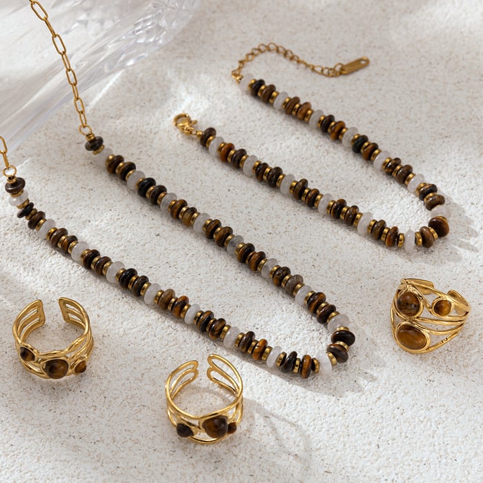 Natural Stone Beads Stainless Steel Necklaces Set h5Picture2