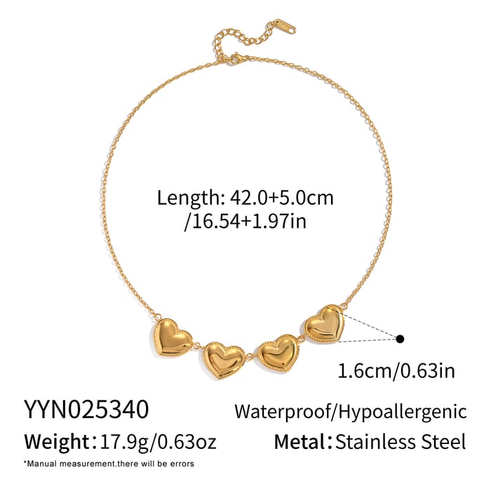 1 Piece Statement Heart Stainless Steel Gold Color Pendant Necklace