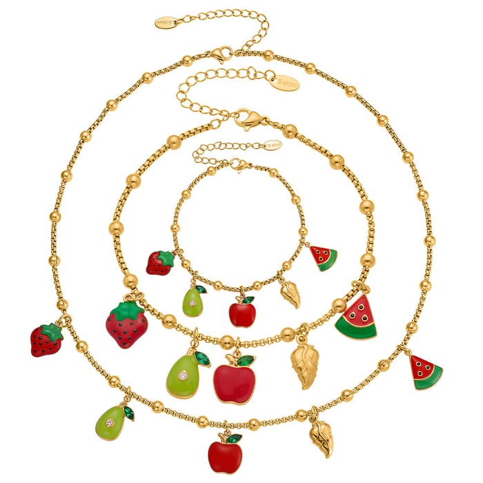 Polychrome Series Cute Fruit Stainless Steel Gold Color Women's Jewelry Sets h5Picture4
