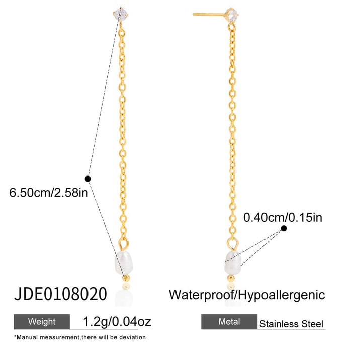 1 Pair Elegant Pearl Stainless Steel Gold Color Women's Dangle Earrings h5Picture2