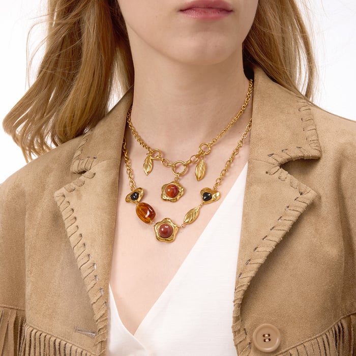 1 Piece Glamorous Flower Irregular Shape Stainless Steel Gold Color Acrylic Women's Pendant Necklaces h5Picture3