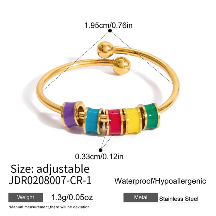 1 Piece Whimsical Colorful Beads Stainless Steel Gold Color Statement Rings h5Picture2