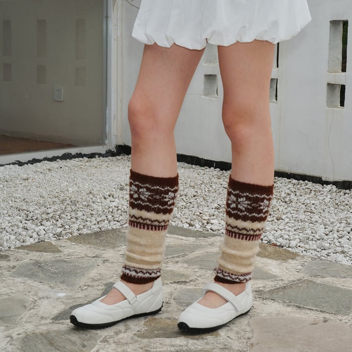1 paio di scaldamuscoli lavorati a maglia con motivo Fair Isle in misto lana h5Immagine4