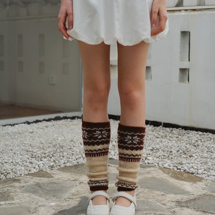 1 paio di scaldamuscoli lavorati a maglia con motivo Fair Isle in misto lana h5Immagine3