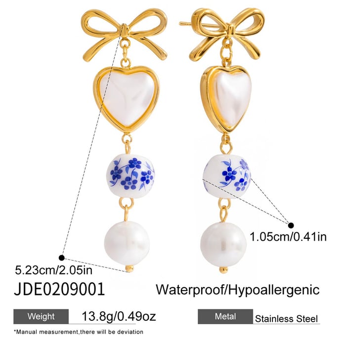 1 Pair Classic Heart Stainless Steel Gold Color Women's Drop Earrings h5Picture2