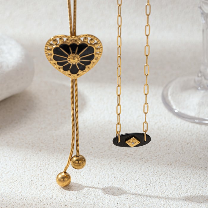 1 Piece Enamel Heart Stainless Steel Gold Color Pendant Necklace h5Picture3