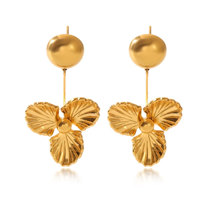 1 Pair Flower Stainless Steel Gold Color Dangle Earrings 