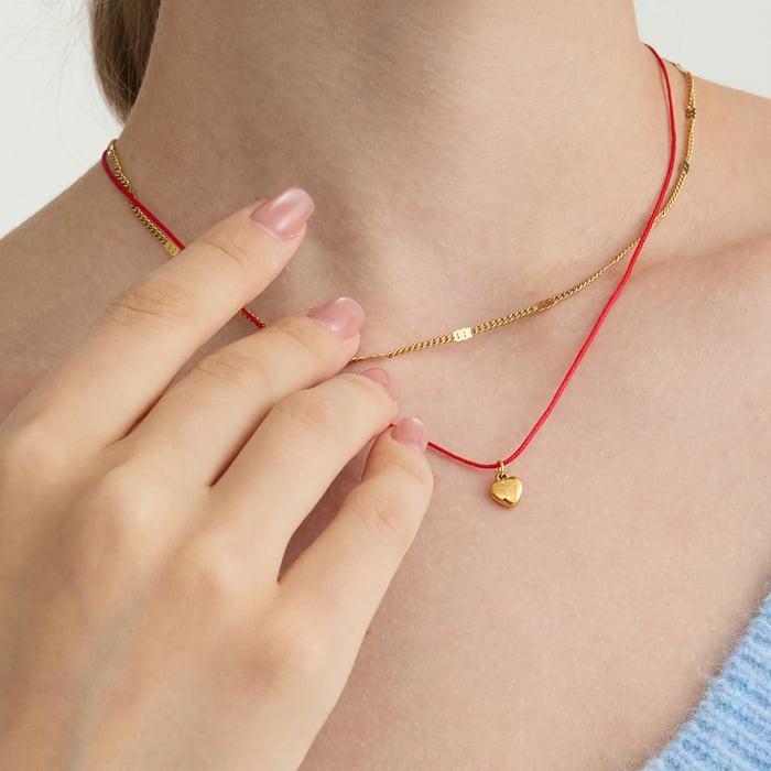 Collier multicouches en acier inoxydable doré pour femme, motif cœur romantique, 1 pièce Image5