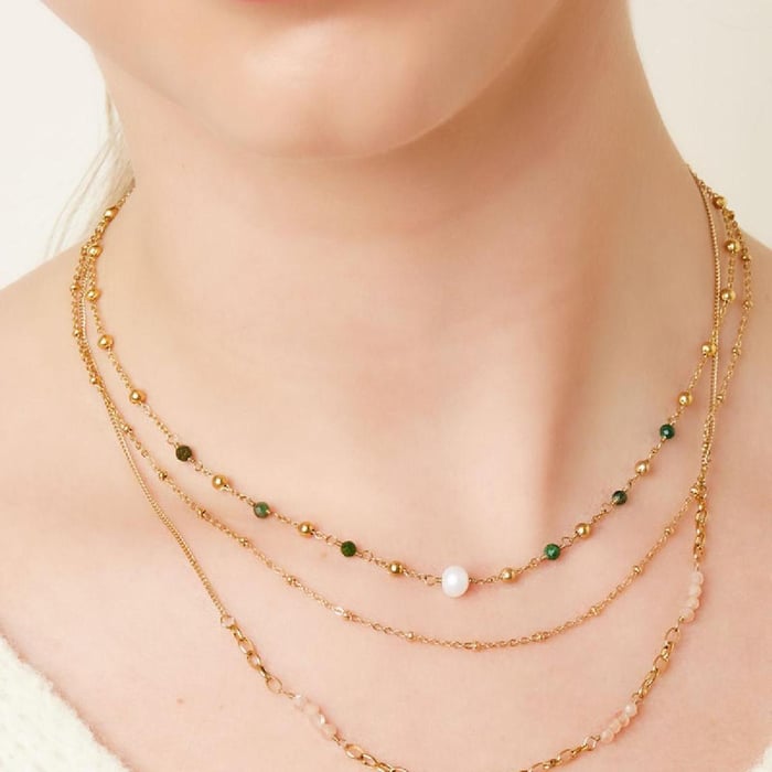 Double chained necklace with pink beads Picture4