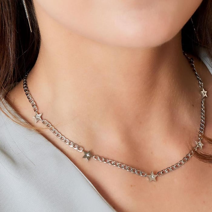 Stainless steel necklace with shiny stars Picture4