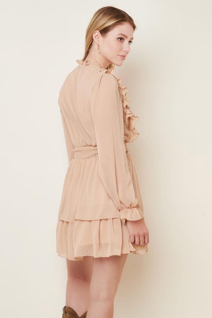 Long sleeve smock dress  Beige S h5Picture3