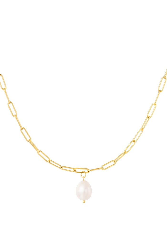 Collana spessa con perla Gold Stainless Steel 
