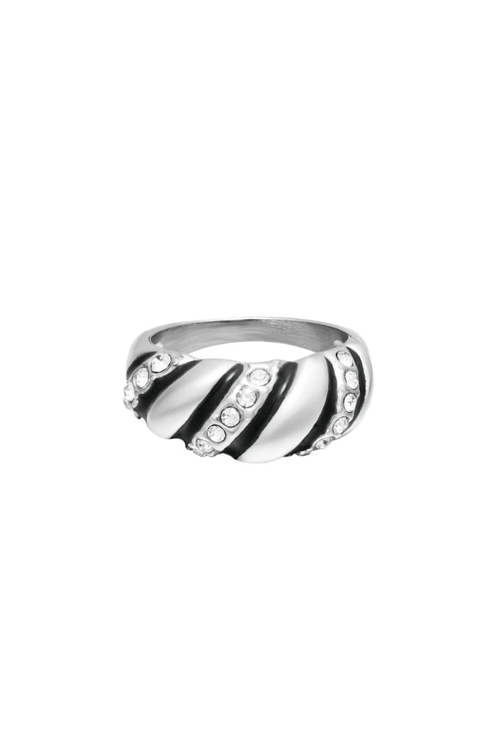 Edelstahlring Statement Zirkonwirbel Silber 16